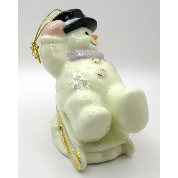Porcelain Snowman Sledding Ornament Christmas Holiday Figurine 4.5" Tall - Picture 6 of 10